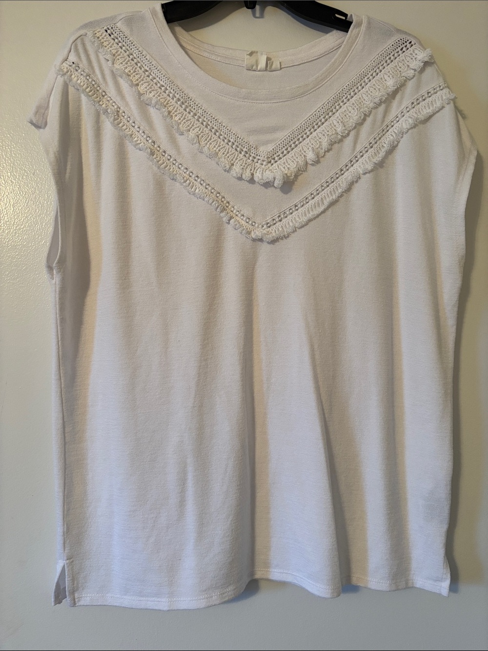 GAP Cream Sleeveless Tank with Fringe Trim